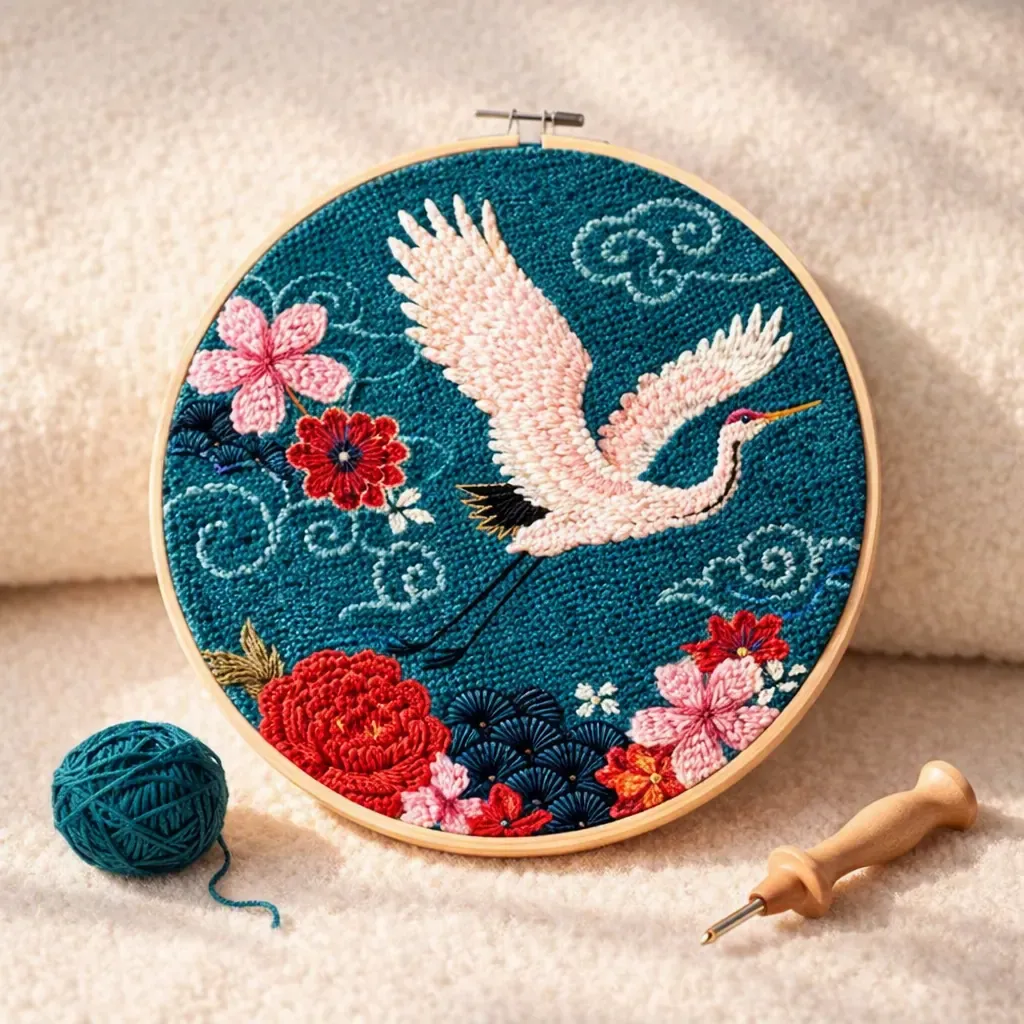 Kit punch needle grue du Japon en relief