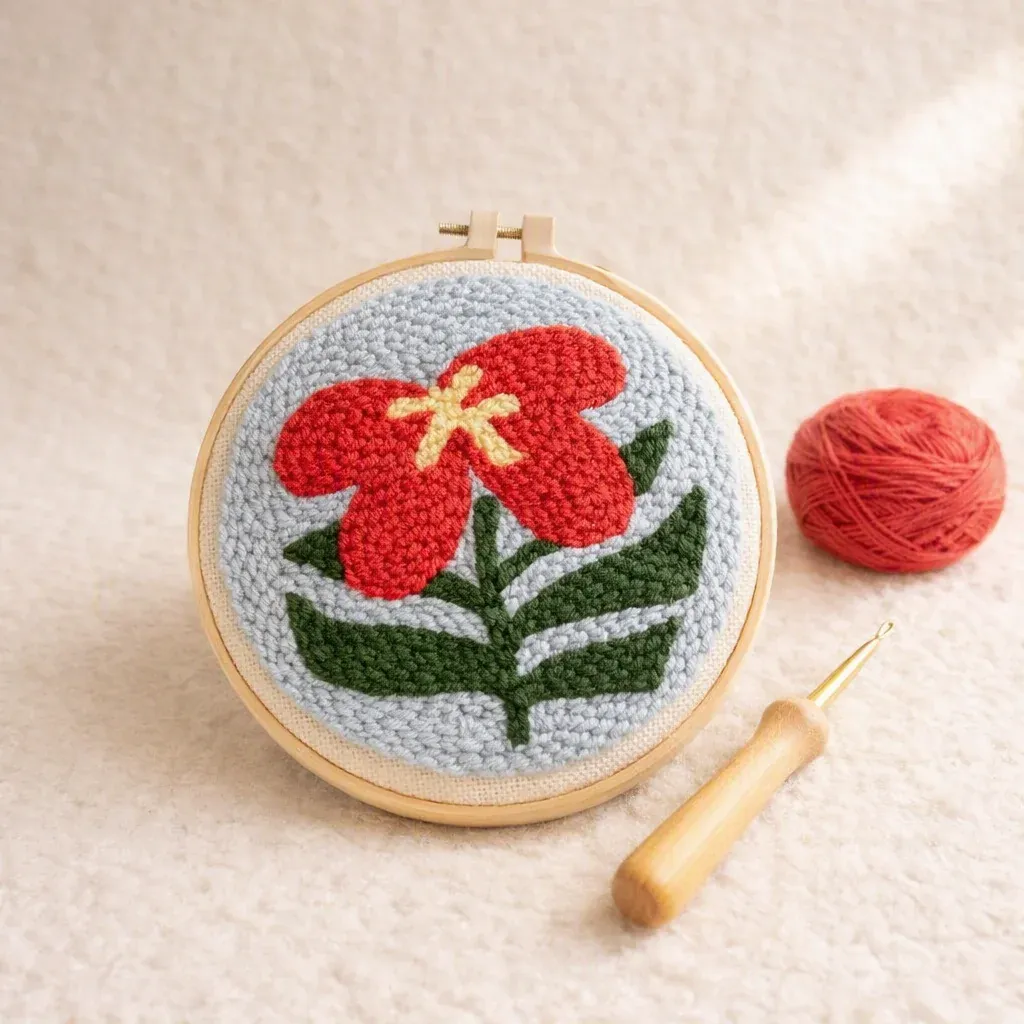 Kit punch needle hibiscus en tableau textile