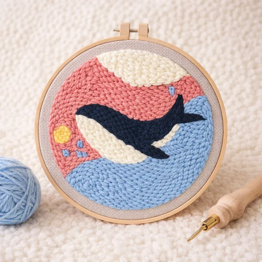 Kit punch needle jolie baleine bleue en relief