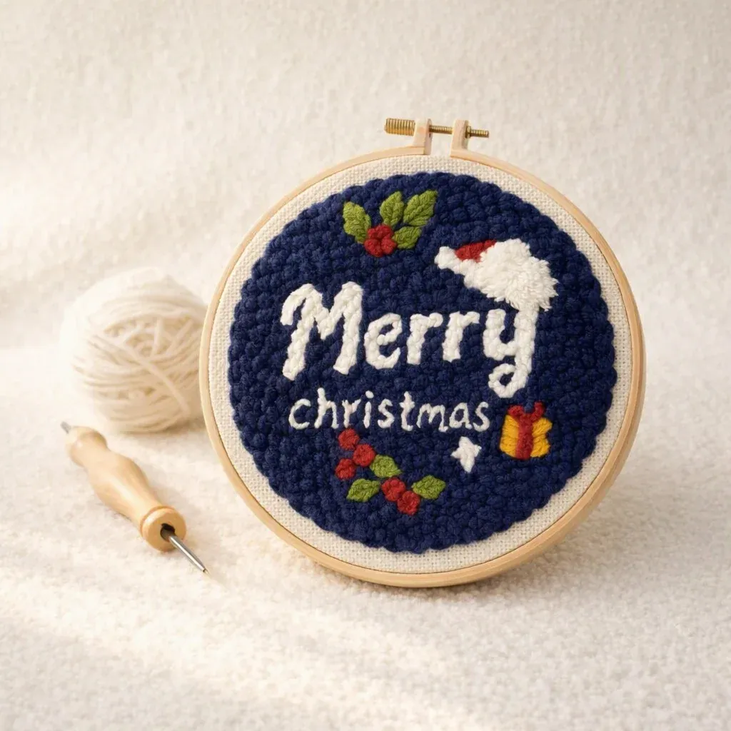 Kit punch needle Joyeux Noël en tableau rond