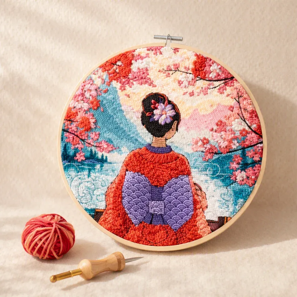 Kit punch needle kimono japonais sur tambour