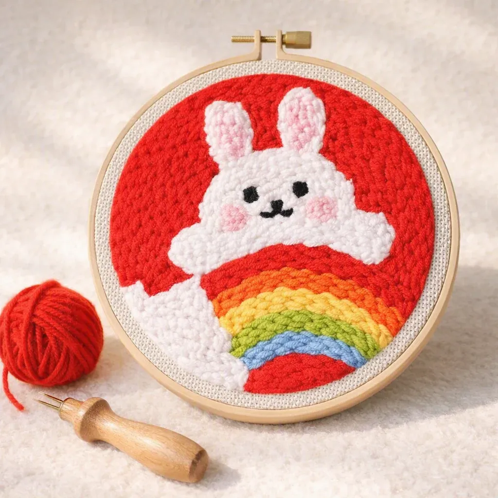 Kit punch needle lapin sous arc-en-ciel