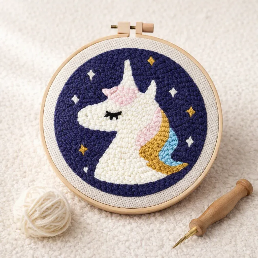 Kit punch needle licorne en relief mural