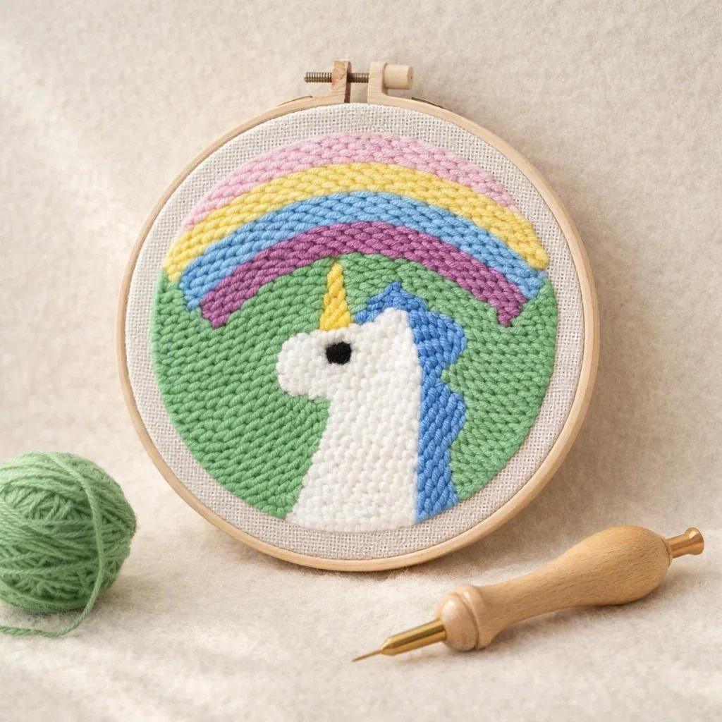 Kit punch needle licorne et arc-en-ciel doux