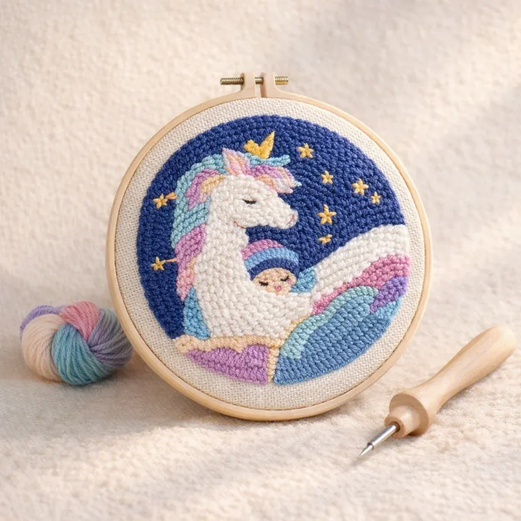 Kit punch needle licorne et bébé en relief