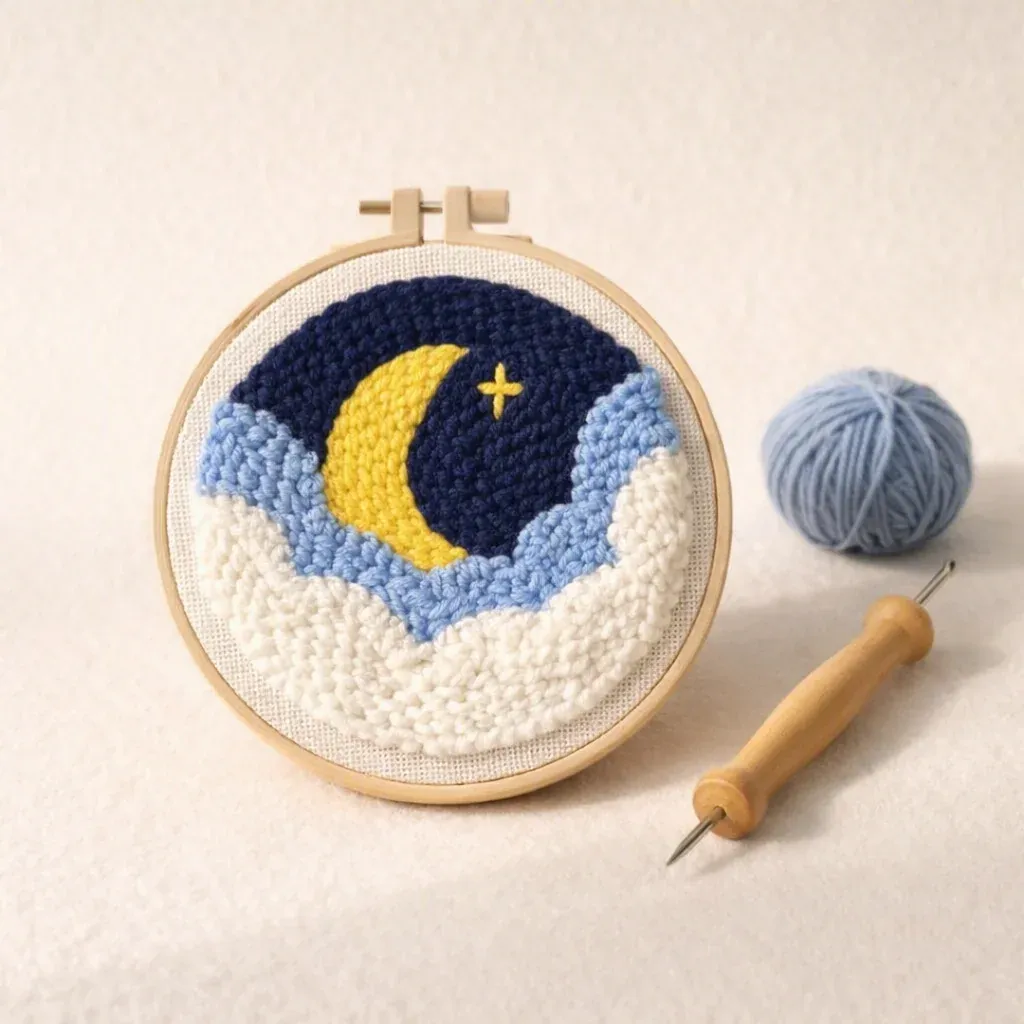 Kit punch needle lune cachée paysage nocturne