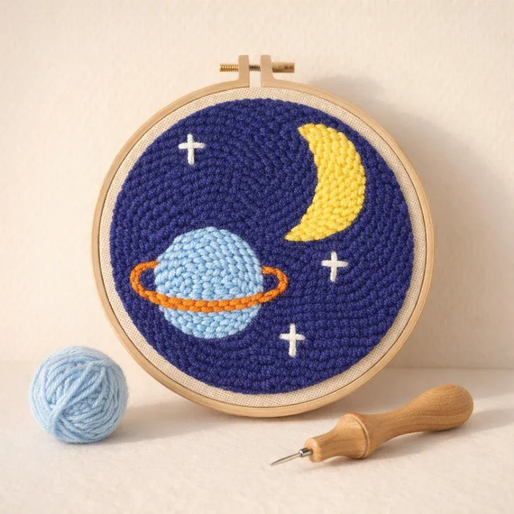Kit punch needle lune étoilée et Saturne