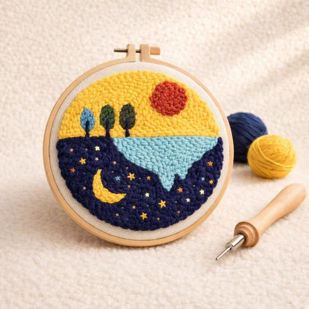 Kit punch needle Lune et Soleil céleste