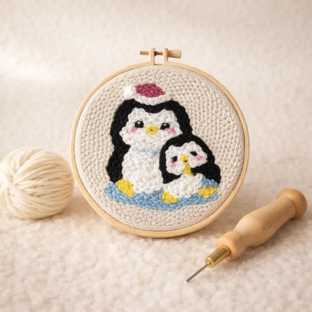 Kit punch needle manchot maman et bébé polaire