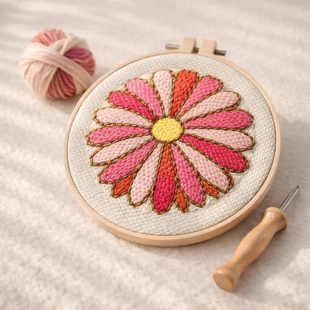 Kit punch needle marguerite en tableau fleuri