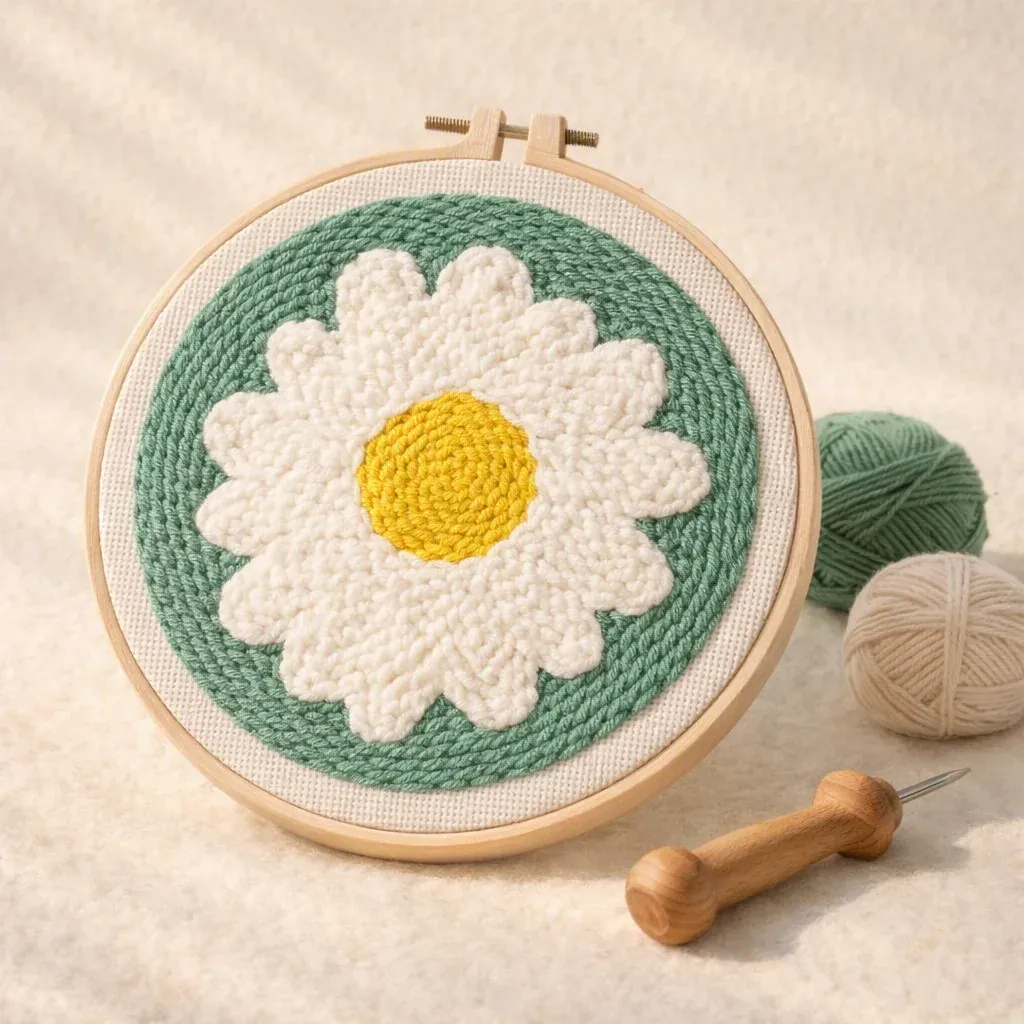 Kit punch needle marguerite blanche en relief