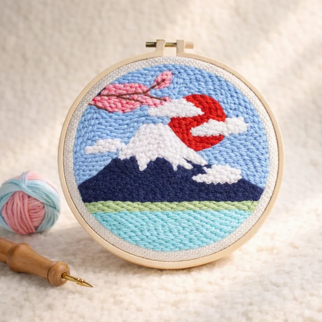 Kit punch needle Mont Fuji et cerisier en relief