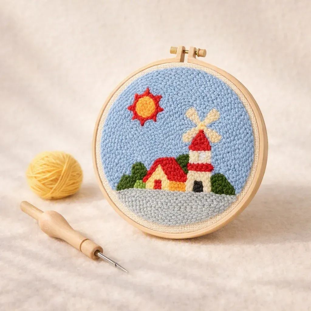 Kit punch needle moulin ensoleillé en relief