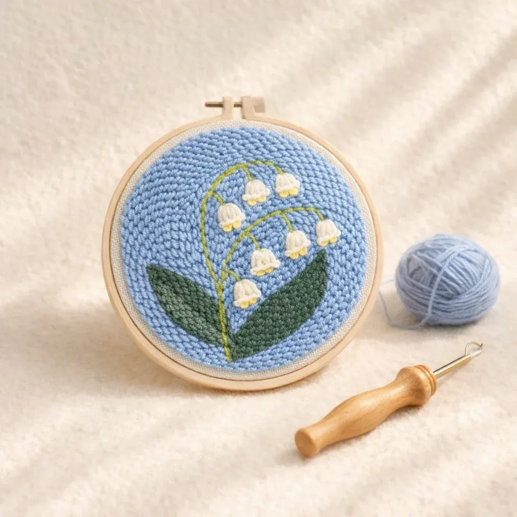 Kit punch needle muguet en tableau fleuri