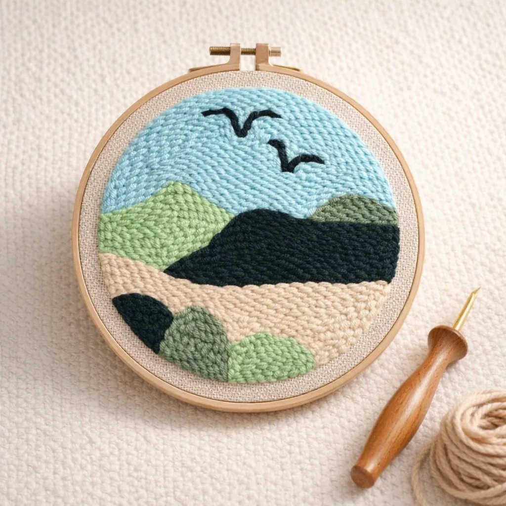 Kit punch needle oiseaux dans le ciel en relief