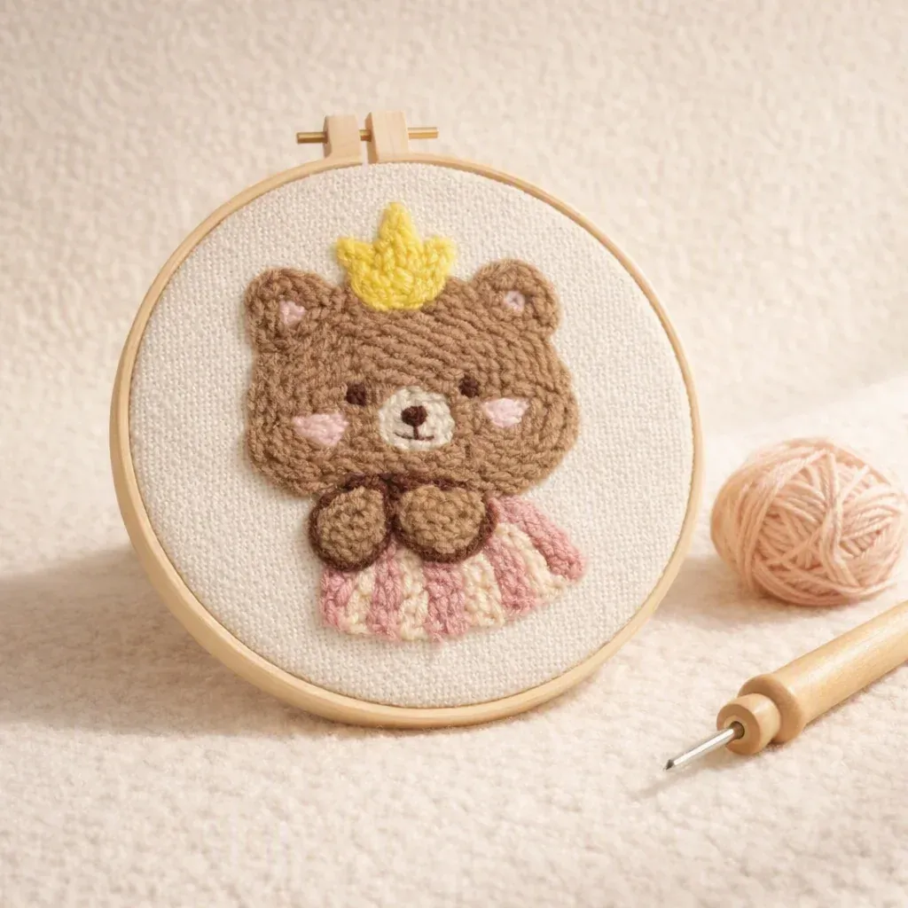 Kit punch needle ours brun en tableau textile