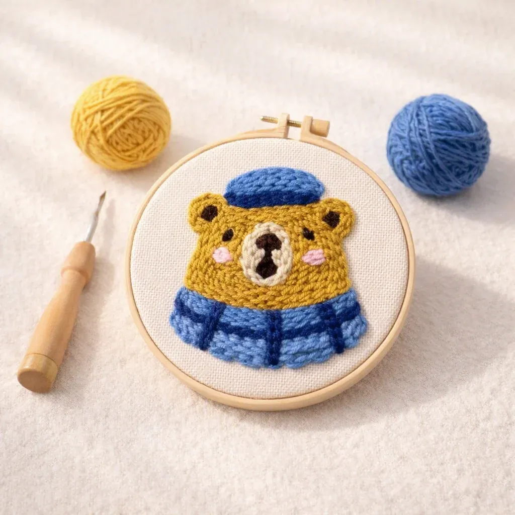 Kit punch needle ours brun en tableau textile