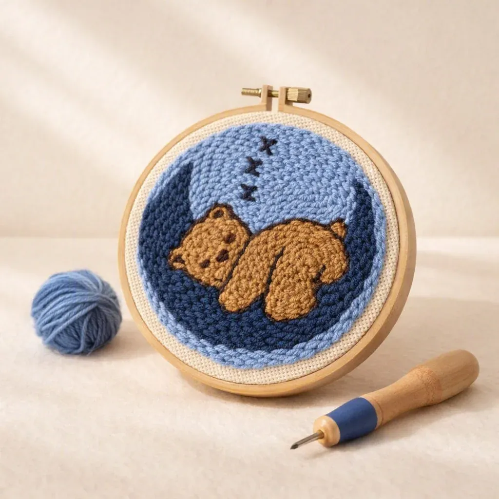 Kit punch needle ours sur la lune poétique