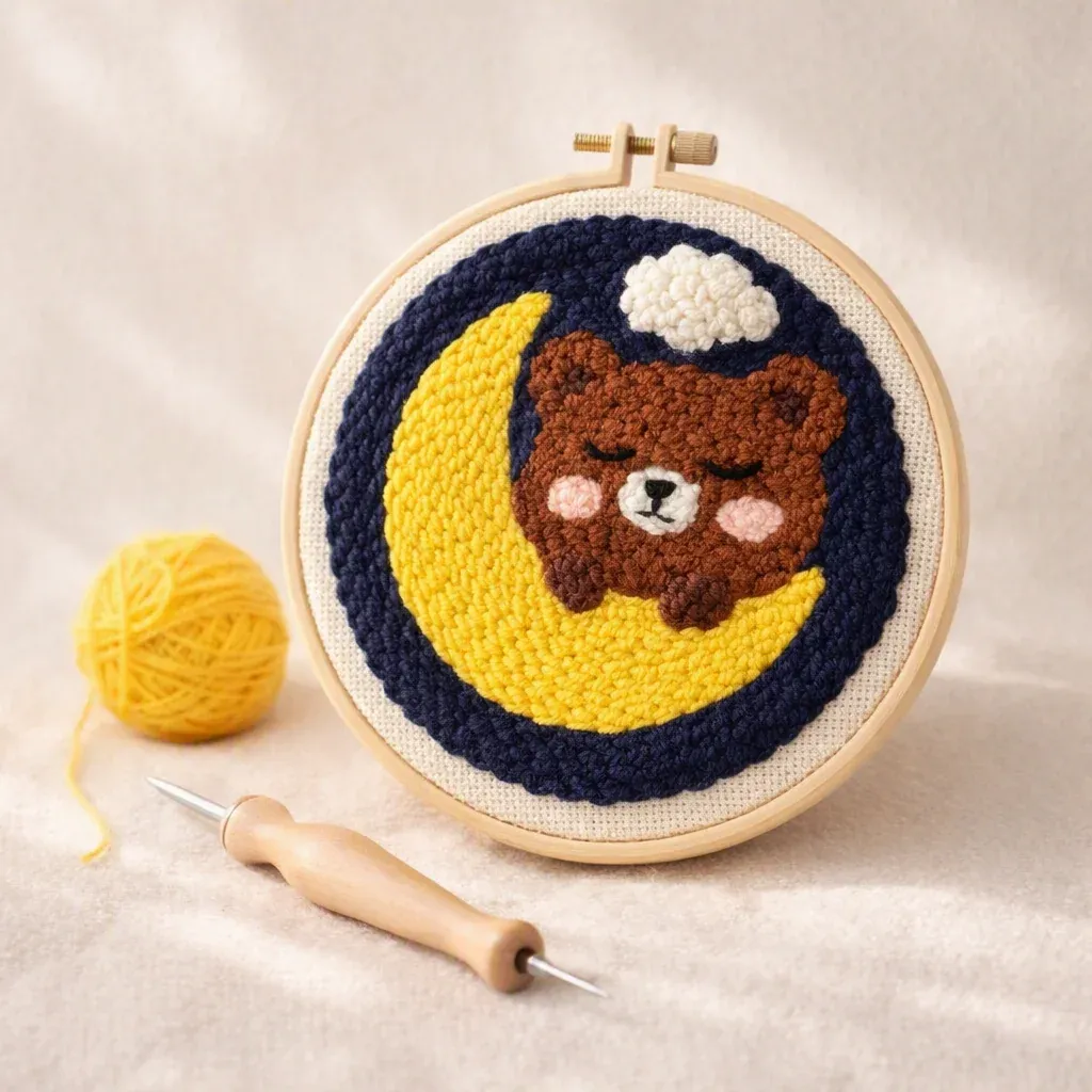 Kit punch needle ours mignon sur la lune