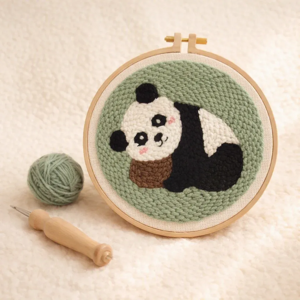 Kit punch needle panda en tableau mural relief