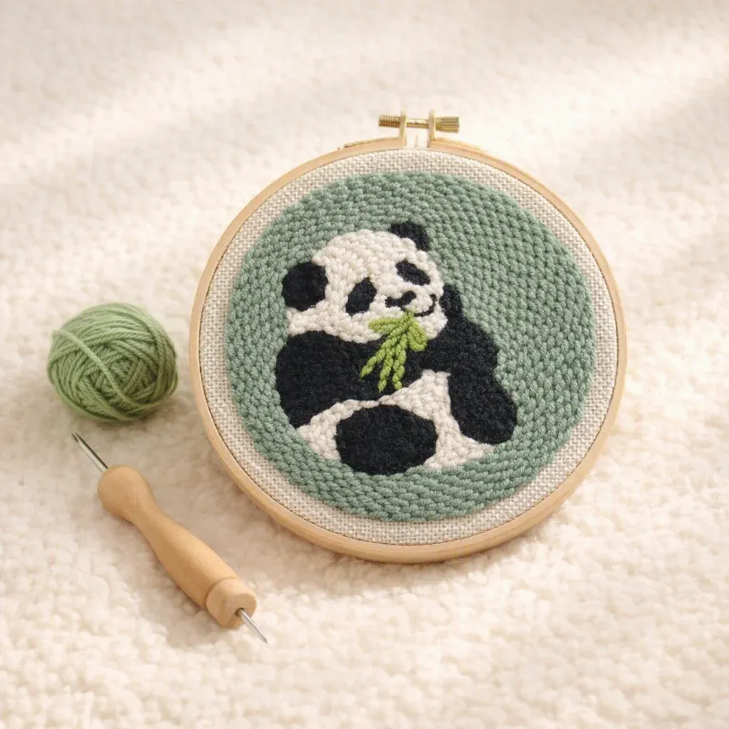 Kit punch needle panda mural en relief doux