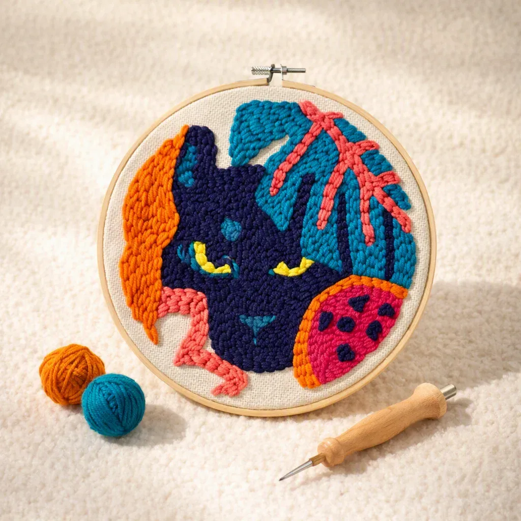 Kit punch needle panthère pop sur tambour