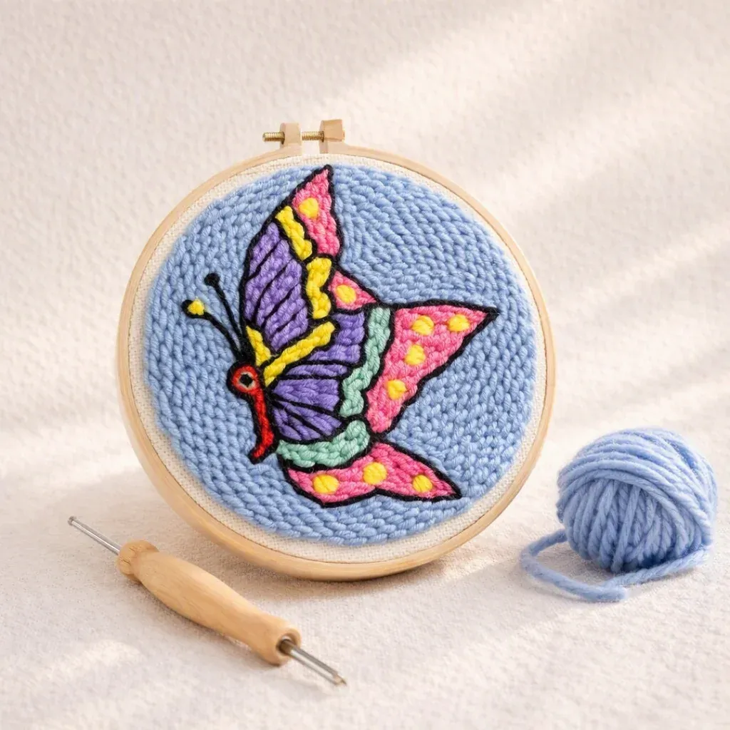 Kit punch needle papillon en relief mural