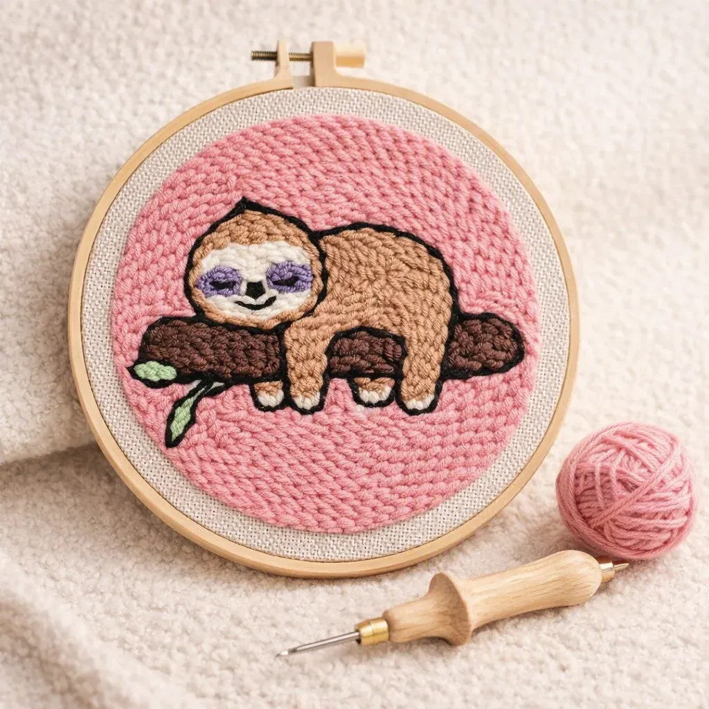 Kit punch needle paresseux sur une branche