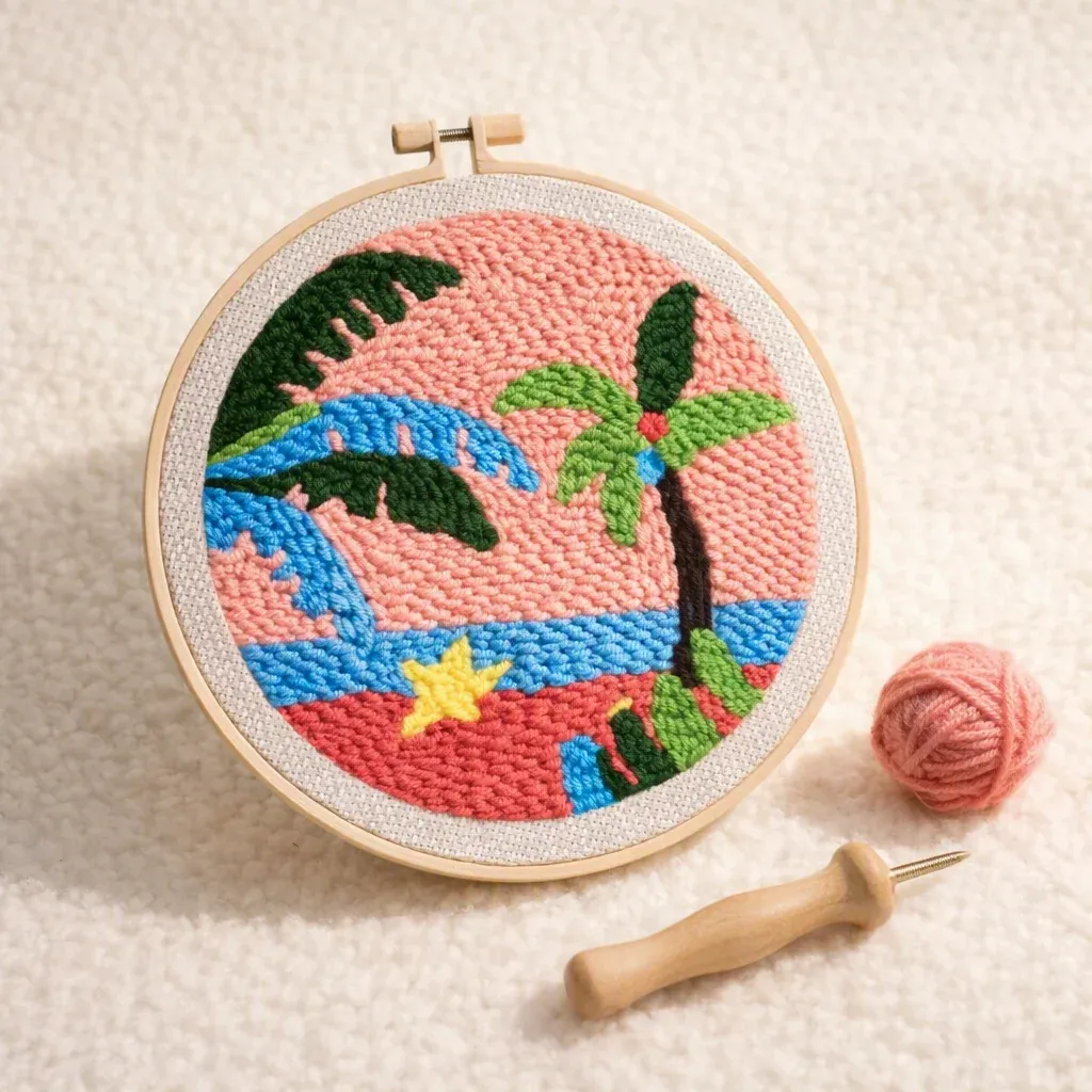 Kit punch needle paysage de plage en relief