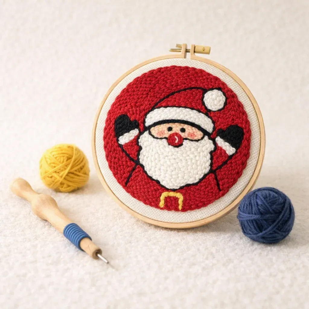 Kit punch needle Père Noël en tableau rond