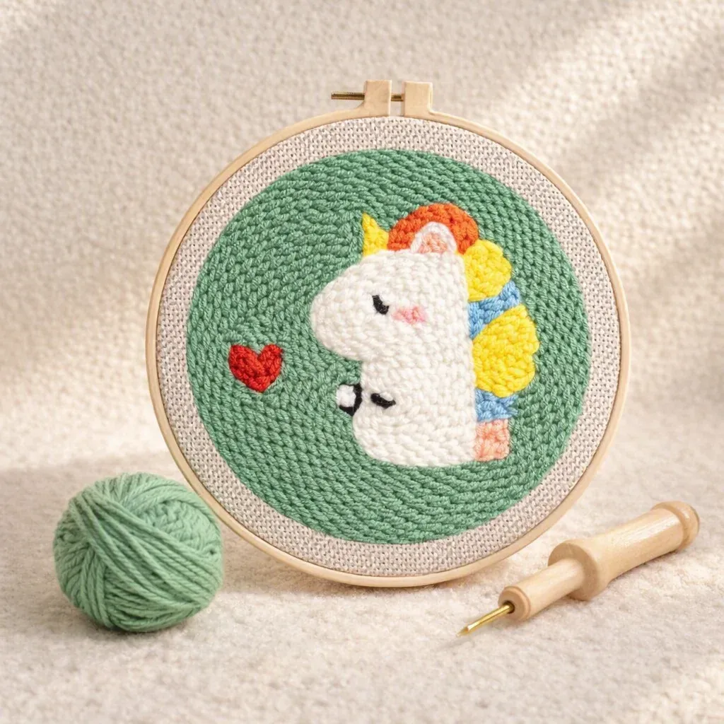 Kit punch needle petit dragon et cœur tendre