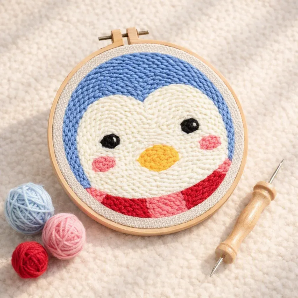Kit punch needle pingouin pour tableau en relief