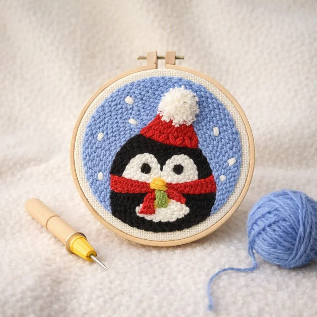 Kit punch needle pingouin de Noël en relief