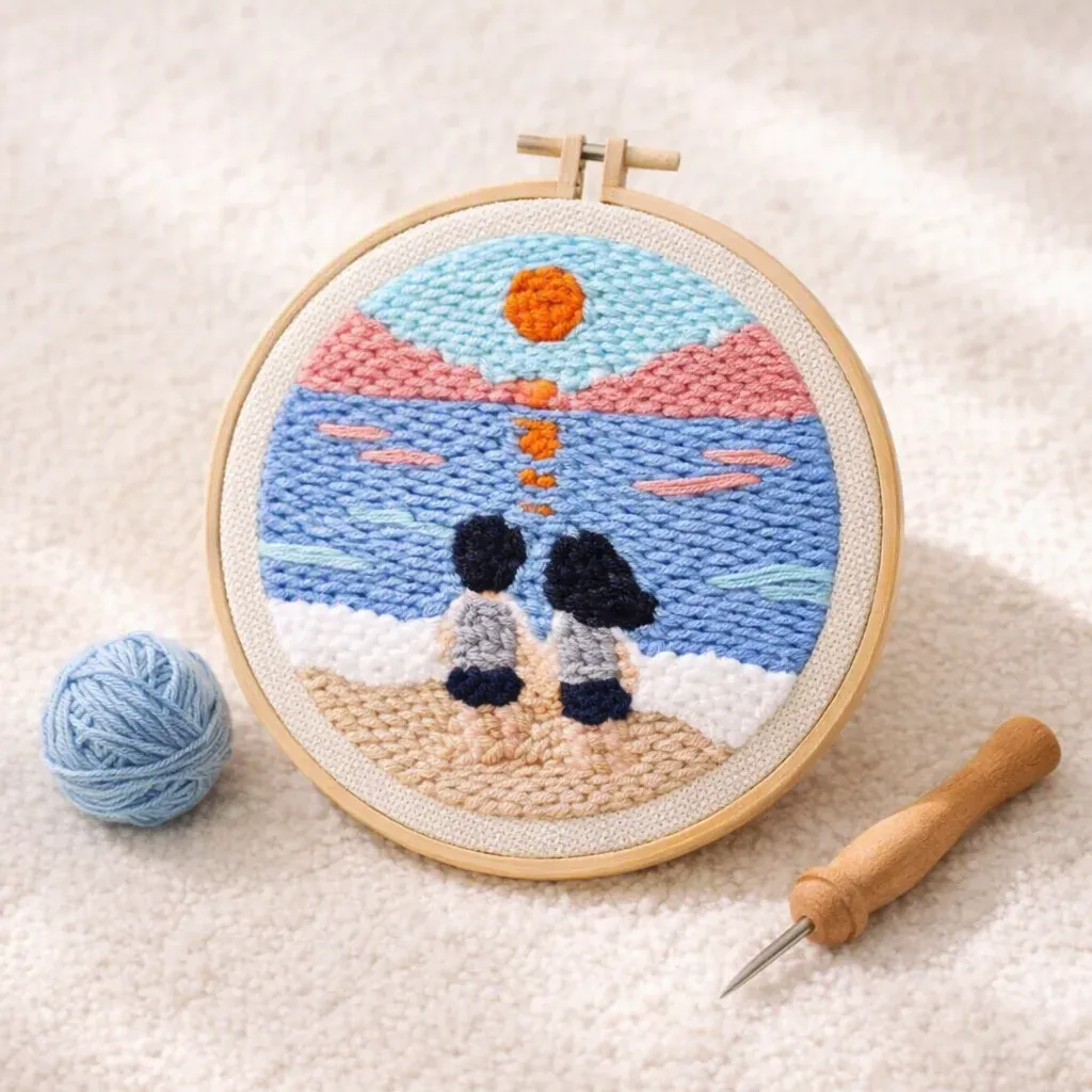 Kit punch needle paysage sur la plage en relief