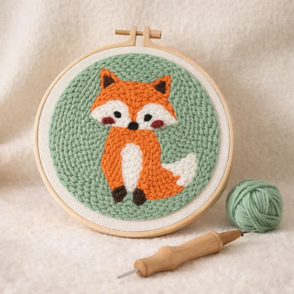 Kit punch needle renard en tableau textile