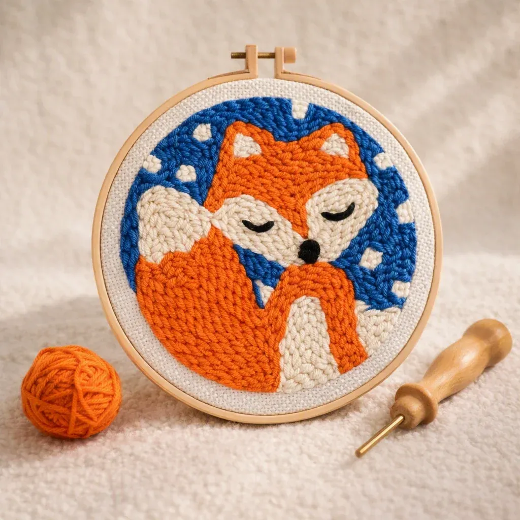 Kit punch needle petit renard sous ciel bleu