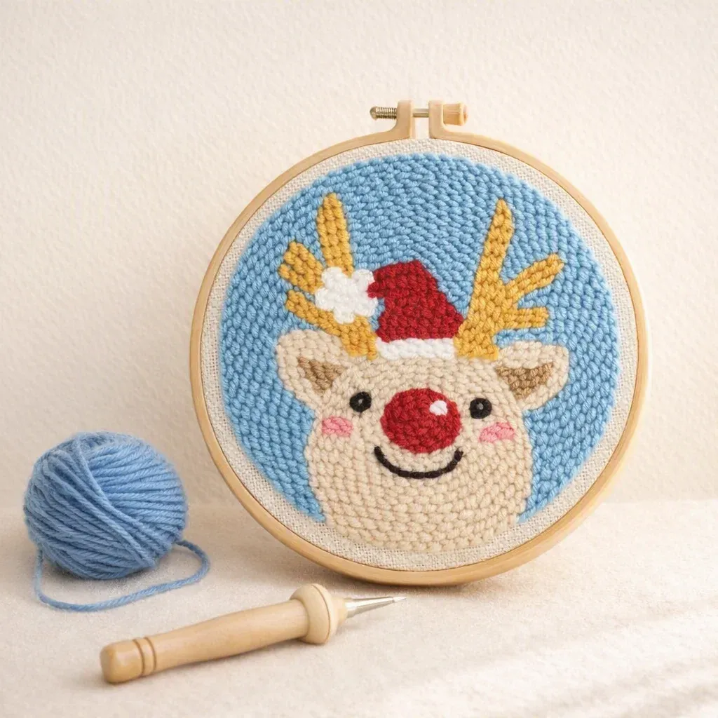 Kit punch needle renne au bonnet de Noël