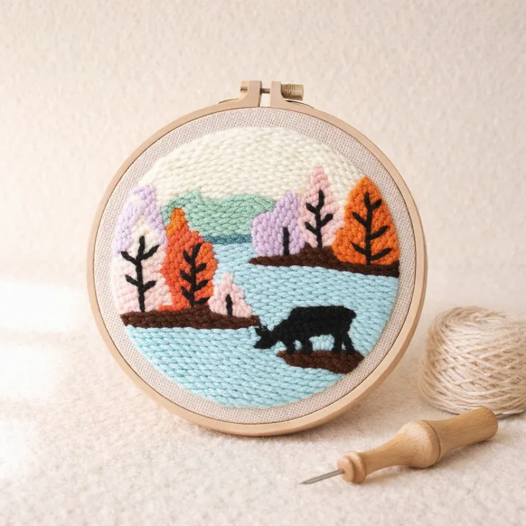 Kit punch needle renne au bord d’un lac