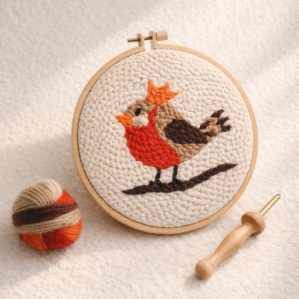 Kit punch needle oiseau rouge-gorge en relief