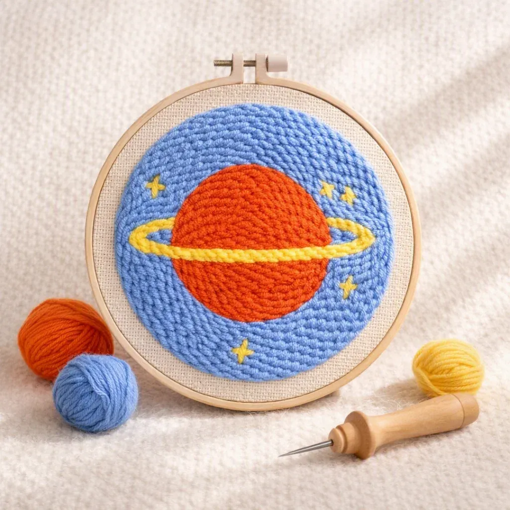 Kit punch needle Planète Saturne en relief