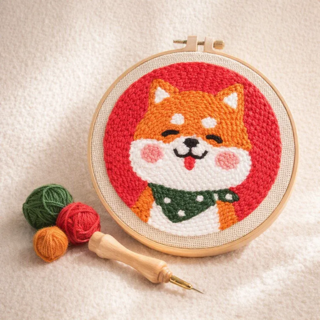 Kit punch needle chien Shiba Inu en relief