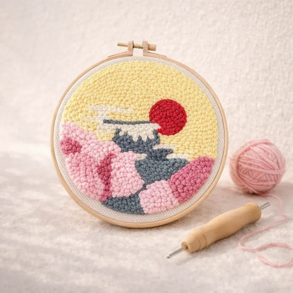 Kit punch needle soleil levant et cerisiers