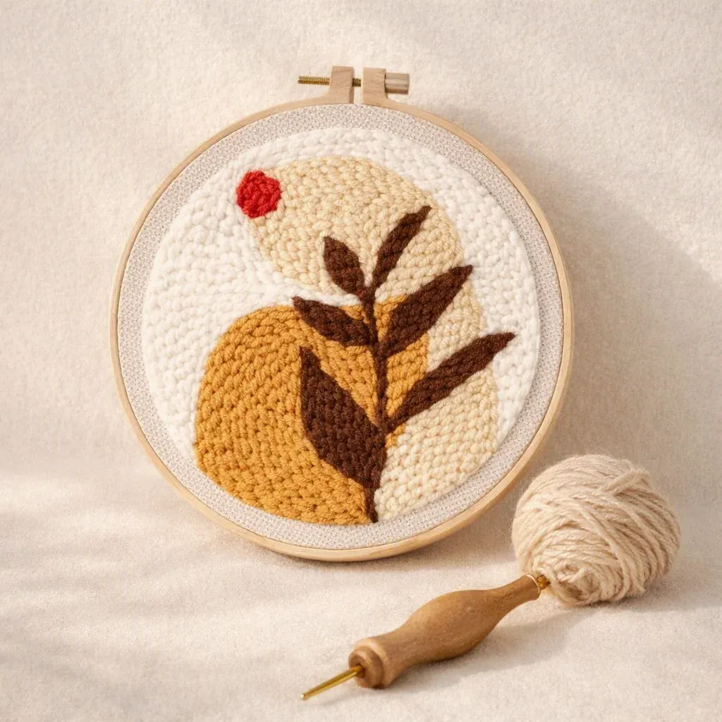 Kit punch needle feuille et soleil rouge