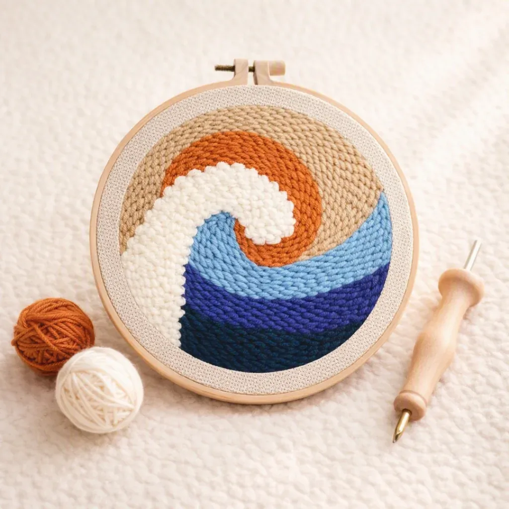 Kit punch needle vague Tsunami en relief mural