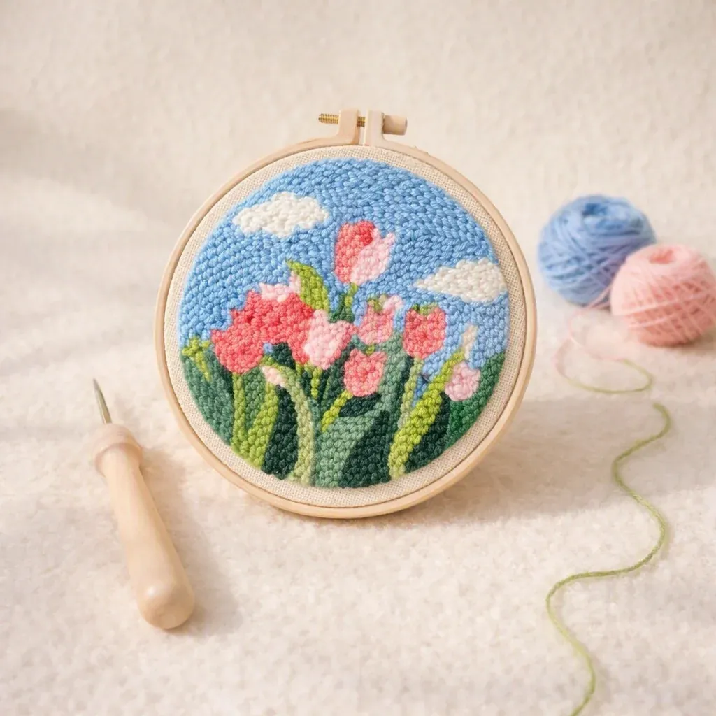 Kit punch needle tulipes et ciel bleu printanier