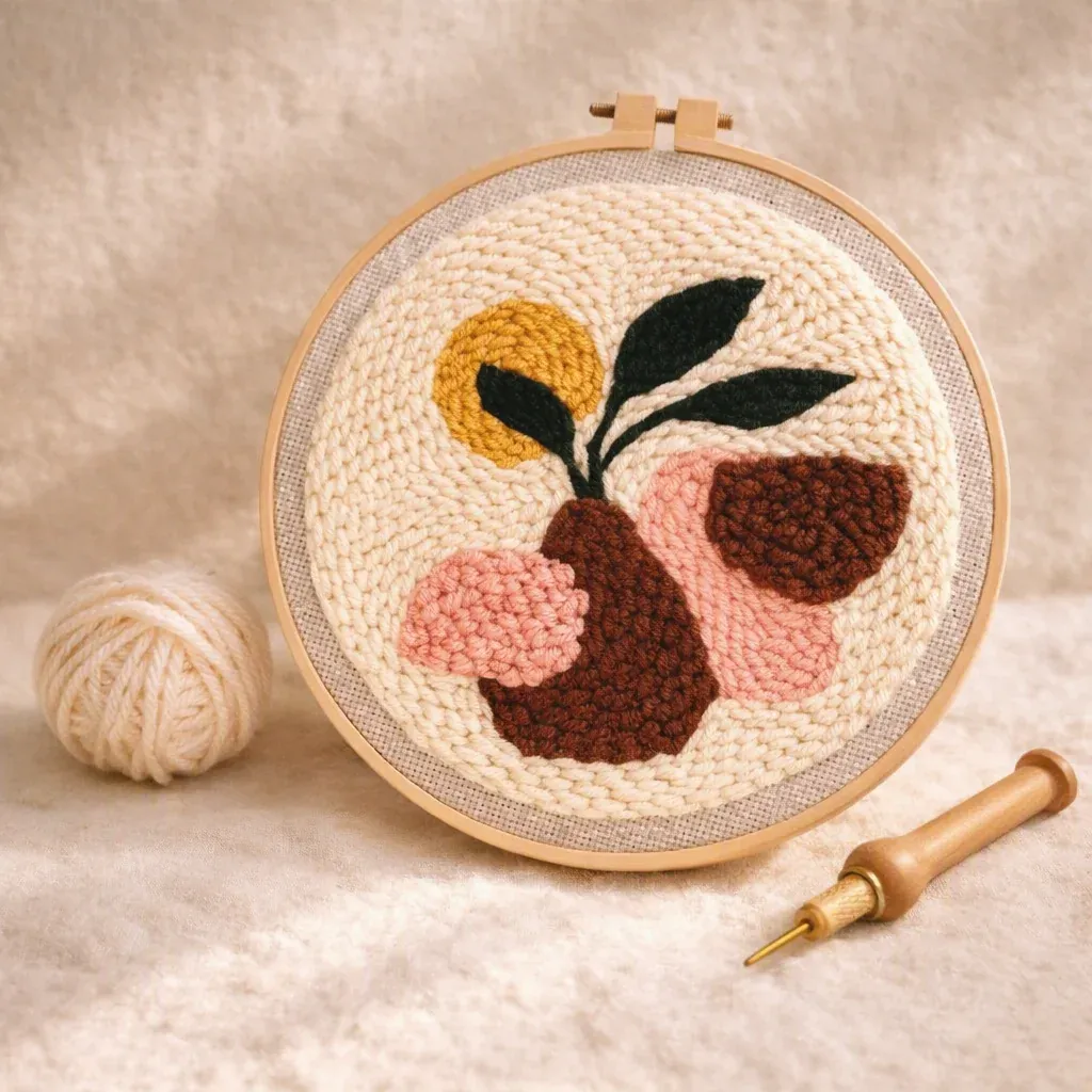 Kit punch needle vase fleuri mural en relief