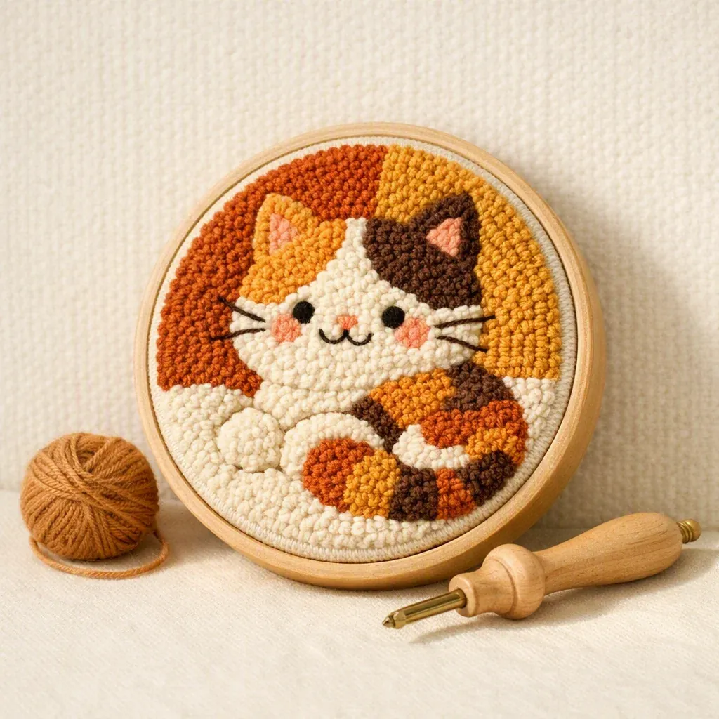 Kit tufting chat en tableau textile relief