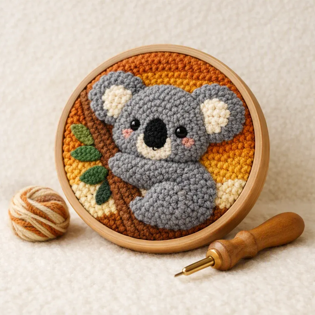 Kit tufting koala tendre en tableau textile