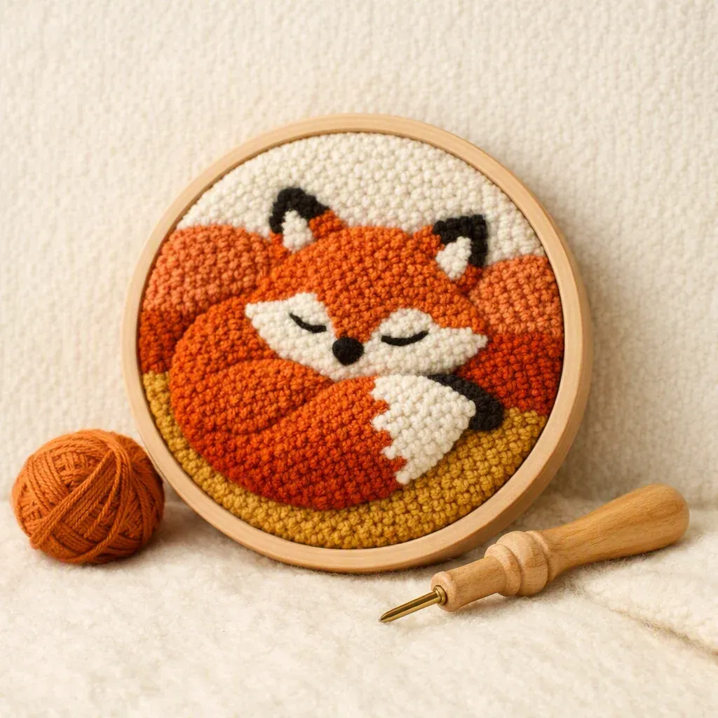 Kit tufting renard pour tableau textile en relief