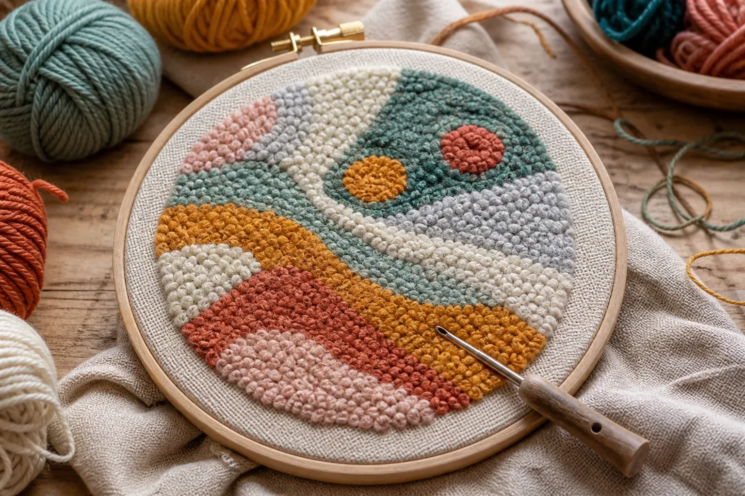 Le punch needle transforme le fil en motifs en relief
